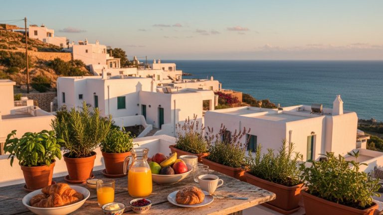 Mediterranean breakfast terrace in Ibiza with sea views