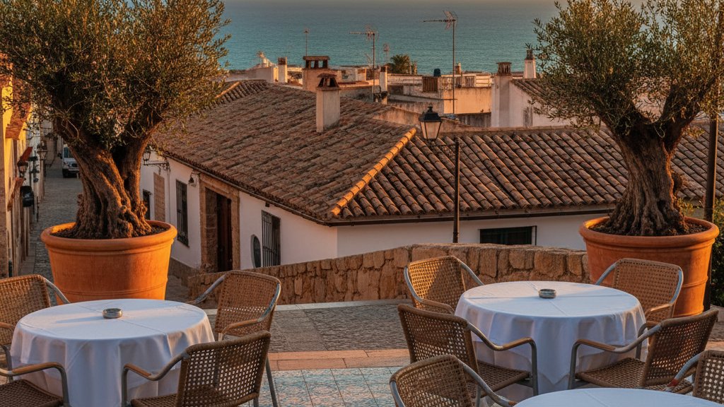 Boutique Hotel vs Hostel in Ibiza: Why hIbiza Is the Best of Both 1 Cafe terrace in Ibiza old town with views over rooftops to the sea