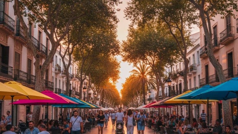 Paseo Vara de Rey boulevard in Ibiza town with cafe terraces