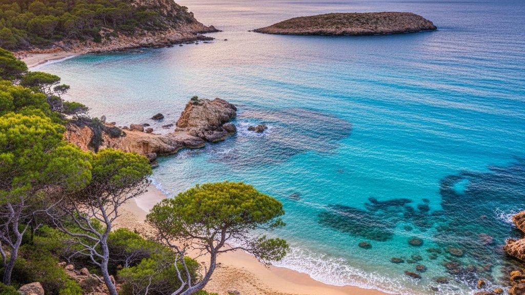 Las 7 Mejores Playas a Pie desde Ibiza Ciudad 1 Cala Conta en Ibiza con sus aguas turquesa en capas y islotes