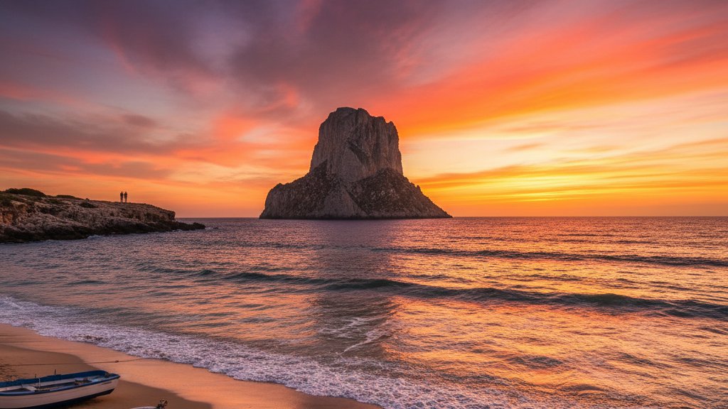 Viajar Solo a Ibiza: Guia Completa para Viajeros Independientes 1 Cala d Hort con Es Vedra al atardecer la vista mas iconica de Ibiza