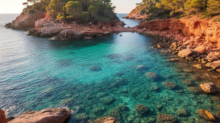 Cala Xarraca en el norte de Ibiza con aguas esmeralda y acantilados