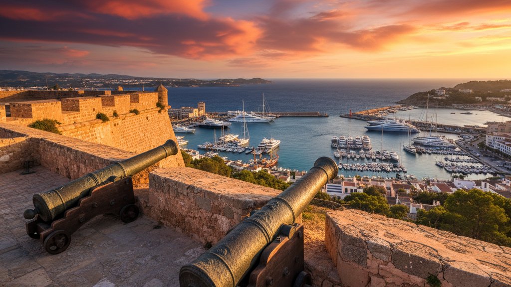Guia a Pie por Dalt Vila: Patrimonio UNESCO de Ibiza 1 Canones historicos en las murallas de Dalt Vila con vista al puerto de Ibiza