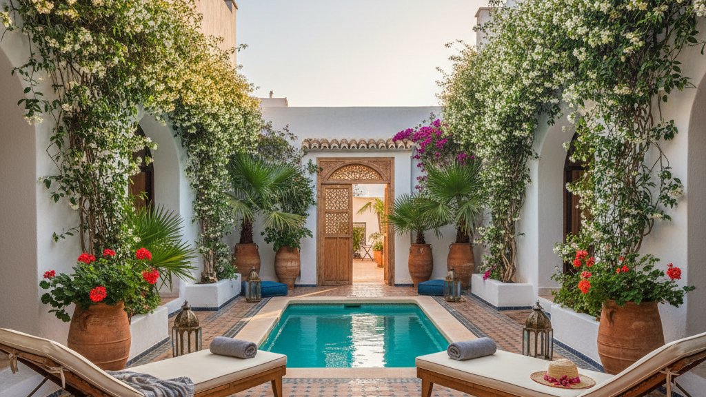 Hotel Boutique vs Hostel en Ibiza: Por Que hIbiza Combina lo Mejor 1 Jardin interior con piscina en estilo mediterraneo ibicenco