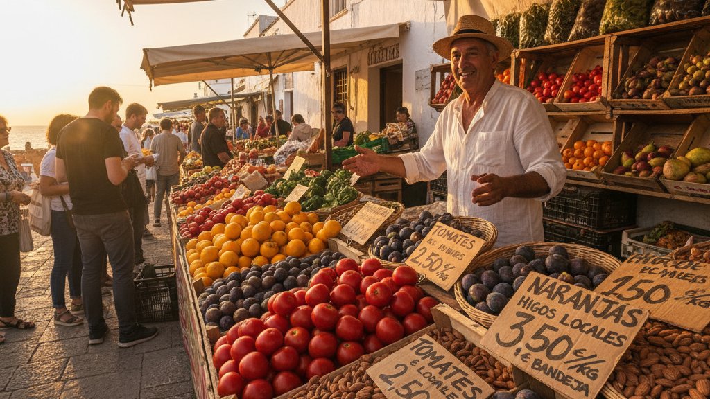 Ibiza on a Budget: How to Enjoy the Island Without Breaking the Bank 1 Fresh produce market stall in Ibiza with colorful fruits and vegetables