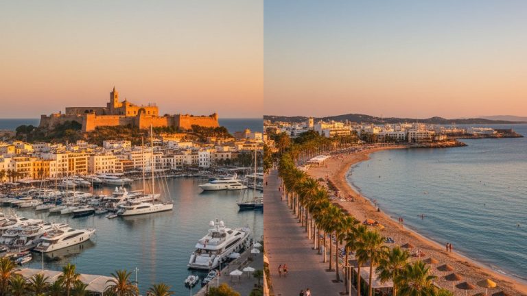 Comparacion entre el puerto de Ibiza ciudad y el paseo de San Antonio