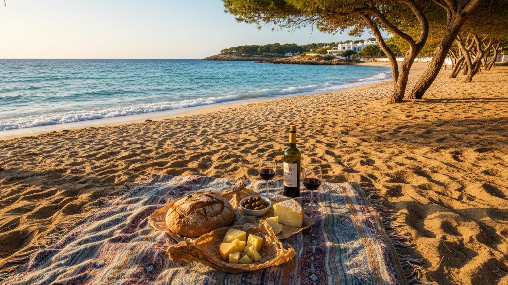 Ibiza Low Cost: Como Disfrutar la Isla Sin Gastar una Fortuna 1 Picnic economico en una playa tranquila de Ibiza con productos locales