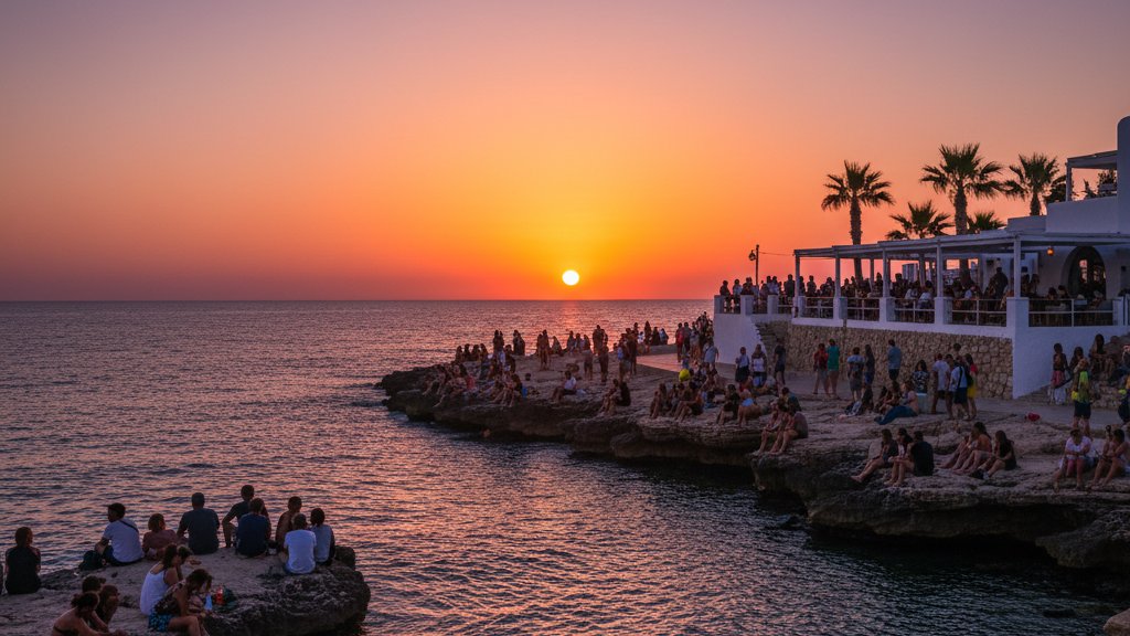 Ibiza Town vs San Antonio: Which Area Is Right for You? 1 Sunset at Cafe del Mar in San Antonio Ibiza with people watching from the waterfront